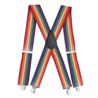 Jackster Rainbow Suspenders X-back Adjustable With Strong Jumbo Clips 2  Wide • $19.99