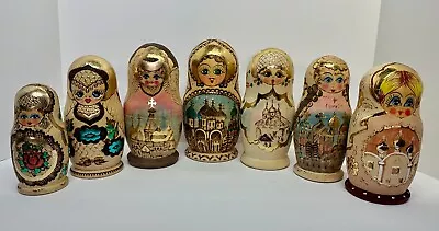 Gold Leaf Hand Painted Russian Wood Stacking Matryoshka Nesting Dolls   • $21.95