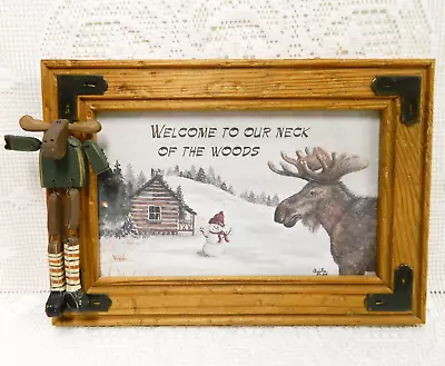 WOOD FRAMED ART LIMITED PRINT By ANITA FRANKLIN WELCOME MOOSE WINTER SCENE 8x11  • $16.99