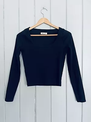 Madewell Top S Small Black Square-Neck Long-Sleeve Crop Sleekhold NN255 • $22.95