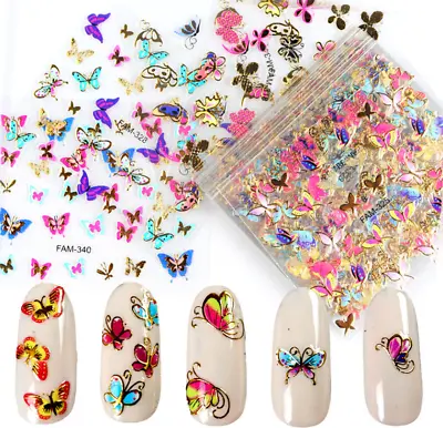 10Pcs 3D Gold Colorful Butterfly Enamel French Nail Art Stickers Manicure #10 • $3.95