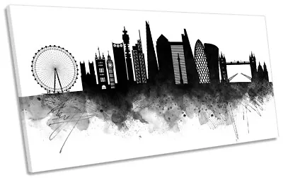 London Abstract City Skyline Print PANORAMIC CANVAS WALL ART Picture Black • £39.99