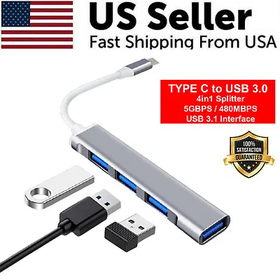 USB-C Type C To USB 3.0 4 Port Hub Splitter For PC Mac Phone MacBook Pro IPad • $4.79