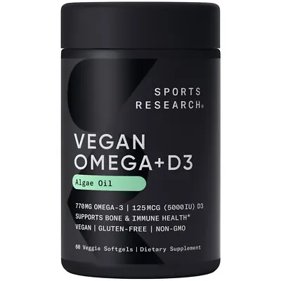 Vegan Omega-3 W/ Vitamin D3 Fish Oil Alternative D Algae Oil 60 Veggie Softgels • $29.95