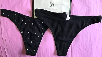 Lot Of 2 NWT Victoria's Secret Black Cotton Modal High-Leg Logo Thong Panties M • $21.99