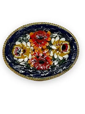 Vintage Italian Micro Mosaic Flower Brooch Gold Tone Signed Italy Navy • $48