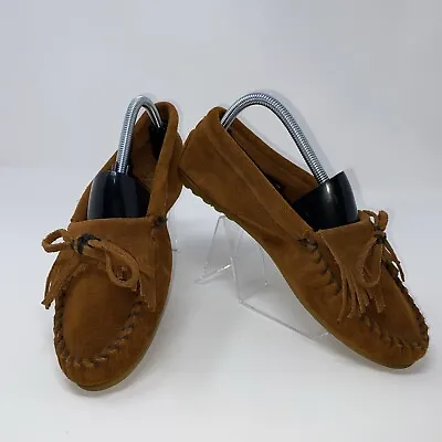 Minnetonka Kilty Mocassins Suede Leather Flat Hard Bottom Women's Shoes Size 9 • $32.99