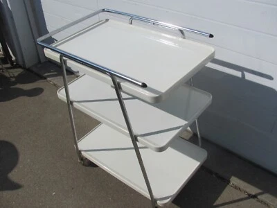 $349.99 • Buy Vintage MCM Hamilton Cosco 3 Tier Rolling Kitchen Utility Cart White And Chrome