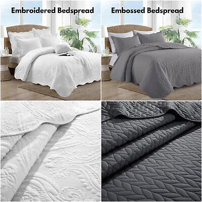 £3.99 • Buy Luxury Embossed Bedspread Quilted Bed Throw Bedding Set King Size + Pillow Shams