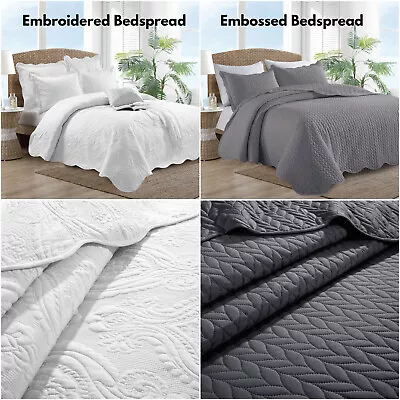 £3.99 • Buy Luxury Embossed Bedspread Quilted Bed Throw Bedding Set King Size + Pillow Shams