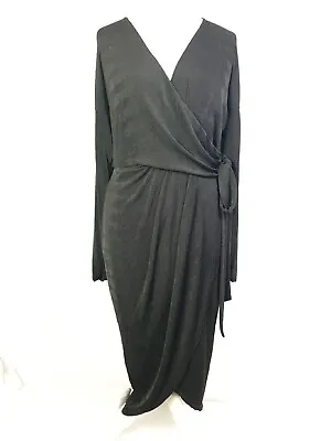 Asos Design Black Jersey Knit Wrap Dress Evening Glamour UK14 NWT E1446 • £14.99