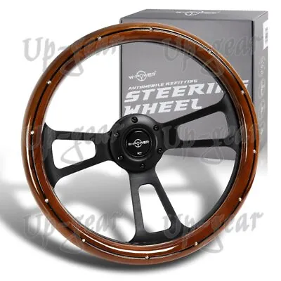 Dark Wood Grip W-Power 13.5  6-Hole Black 3-Spoke Vintage Steering Wheel • $109.50