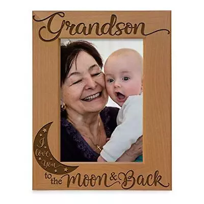 Grandson I Love You To The Moon And Back Engraved Wood Picture Frame Grandma ... • $28.76