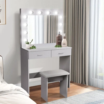 £186.99 • Buy Dressing Table&Stool Set Makeup Desk Vanity W/Mirror/2 Drawers/LED Light Bedroom