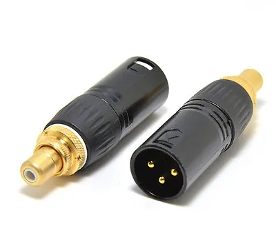 2x XLR Male To RCA Female Socket Adapter Gold Balanced Cable Plug • £10.79