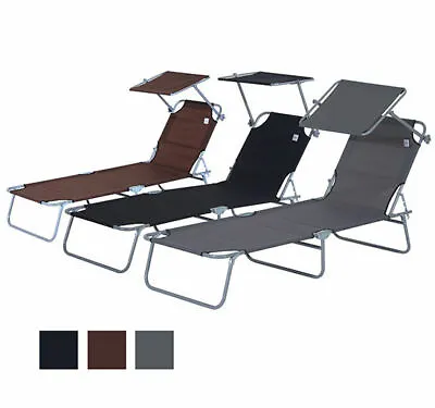 £36.99 • Buy Reclining Sun Lounger Chair Folding Recliner Garden Adjustable Patio W/ Sunshade