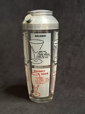 Vintage MCM Glass Cocktail Shaker Barware With Aluminum Lid And Drink Recipes • $26