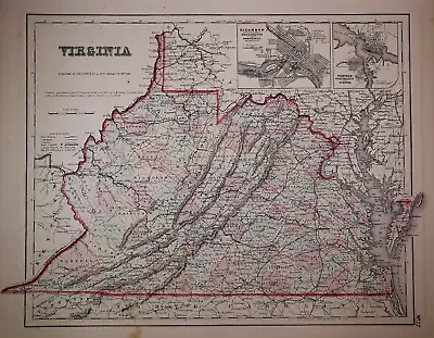 1857 Colton Atlas Map ~ PRE-WAR VIRGINIA ~ (14x17) ~ Free S&H -#502 • $83.55