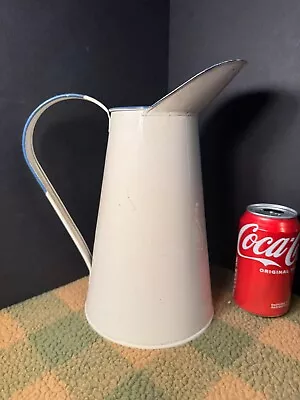 Vintage Large 11  Blue And Off White Graniteware Metal Farmhouse Pitcher • $34.99