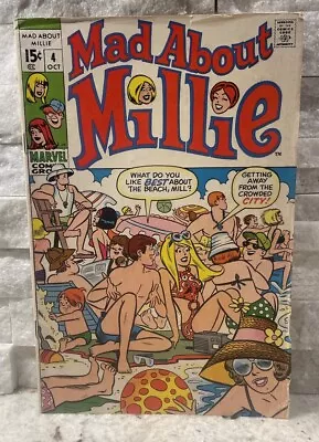 MAD ABOUT MILLIE #4 1969 Silver Age Marvel Beach Bikini Cover Model Mid Grade • $6