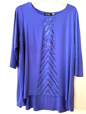 NWT Bob Mackie Purple Tunic Top Sequin Embellished Chevron 2X Plus • $24.99