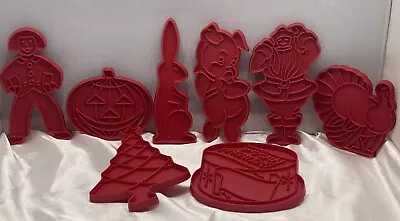 VNTG Set Of Eight Red Plastic Tupperware Cookie Cutters W Handles For Holidays • $11.72