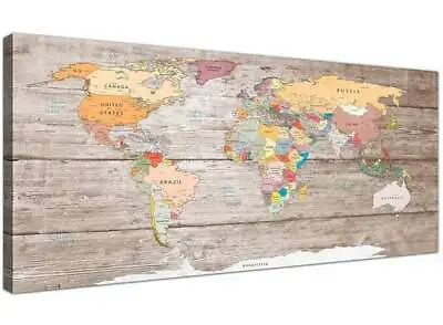 Large Decorative Map Of World Atlas Canvas Wall Art Print - 120cm Wide - 1326 • £54.39