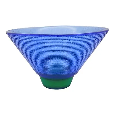 Hadeland Art Glass Bowl Candle Holder 6  Blue Green Textured Scandinavian Norway • $40.60