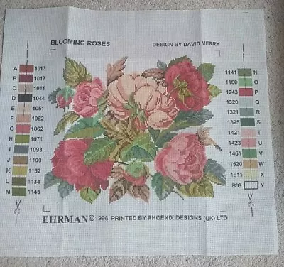 Ehrman Blooming Roses David Merry Needlepoint Tapestry Canvas • £20