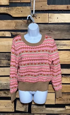 J.Crew Shrunken Fair Isle Heart Crewneck Sweater Woman Size Medium • $28