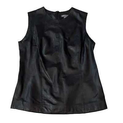 Vince Lamb Leather Top Size 6 Sleeveless Solid Black Shell Shirt Tank • $84.99