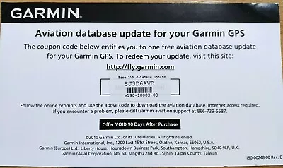 Garmin Aviation GPS ALL Databases Update Certificate G1000 G500 750 GTN GNS Aera • $101.87