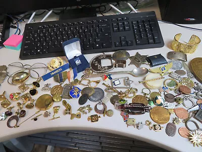 Junk Drawer Military Pin Medal Patch Cuff Links Lot Jewelry Vintage Antiques • $6.60