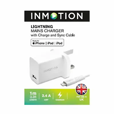 InMotion Lightining To USB Mains Charger White With Charge + Sync Cable 2681863 • £4.99