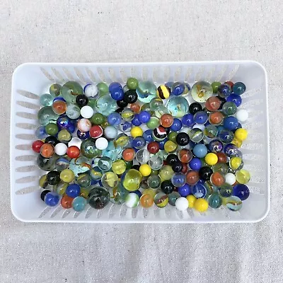 Glass Marbles Lot Of Over 100 With 14 Shooters Cat Eye Solid Swirl • $16