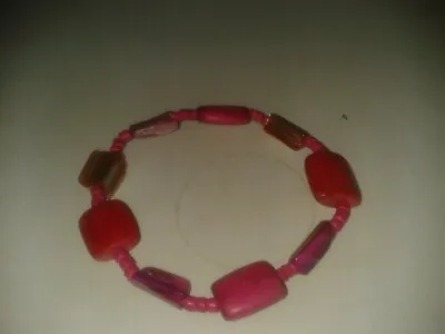 Pink/red Flat Beads And Iridescent Stone Stretchy Bracelet. (A21b5) • £2.99