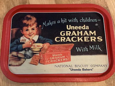 Vintage Uneeda GRAHAM CRACKERS With MILK National Biscuit Co Metal Tray • $24.98