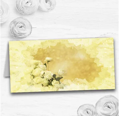 Yellow Cream Lace Wedding Table Seating Name Place Cards • £6.95