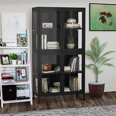 Metal Storage Cabinet With Four Glass Door Tall Curio Display Cabinet • $272.29