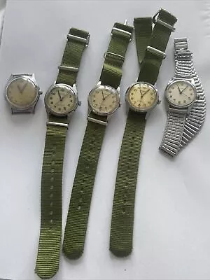 Job Lot 5 Vintage Men’s 1940s Military Type Watches Marvin Bulova Bonheuer Norma • £26