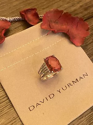 David Yurman Sterling Silver Tides 16x12mm Pink Tourmaline W/Diamond Ring Size 9 • $179.99