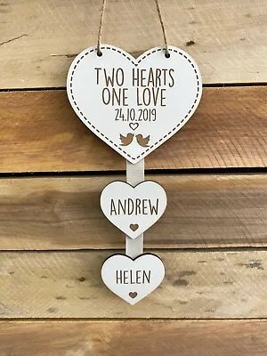 £6.95 • Buy Personalised White Two Hearts One Love Heart Wedding Anniversary Valentines Gift