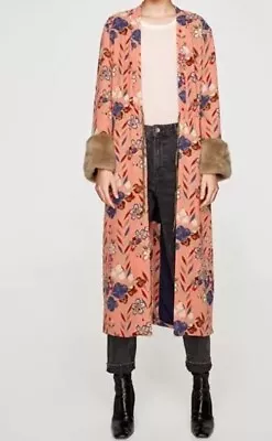 Zara Rare Floral Kimono Duster With Fur Cuffs Size S-M Bloggers Favourite • $68.37