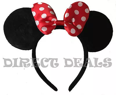 Minnie Mouse Ears Headband Black Red Polka Dot Bow Party Favors Costume Mickey • $4.99