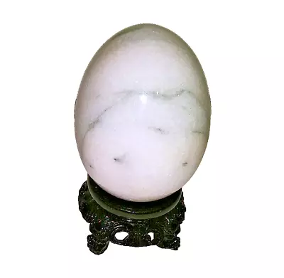 Vintage 2  Granite Marble Polished Stone Egg Easter Decor White & Gray W/ Stand • $24.99