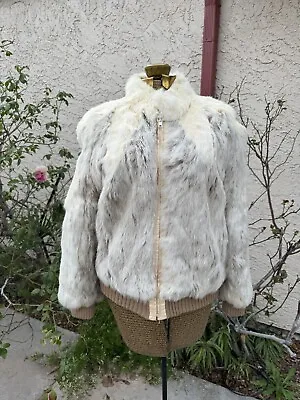 Vintage Richard Mann Rabbit Fur Bomber Jacket Coat Medium Zip Up Leather Bug • $100