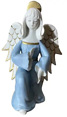 Vintage Schmid Bros Japan Porcelain Kneeling Angel Blue Gold 6.25 In Tall • $13