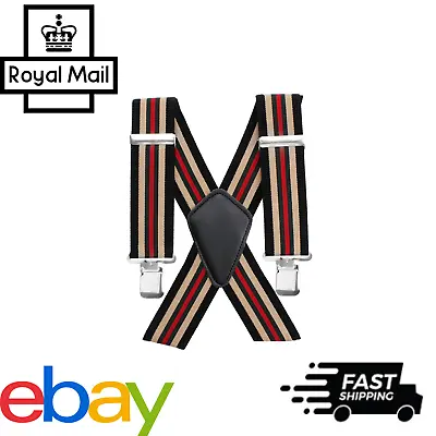 $10.44 • Buy 50mm Adjustable Grid Plain Braces Suspenders Heavy Duty Trouser Elastic UK