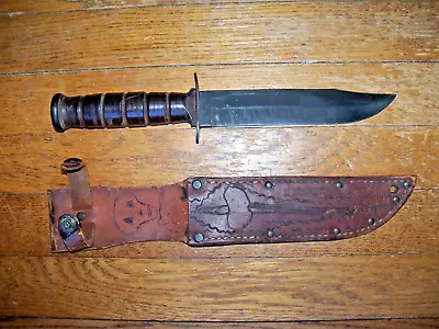 WW2 KABAR Camillus NY USMC Fighting Knife MK2 Pinned W/ Hand Embellished Sheath • $350