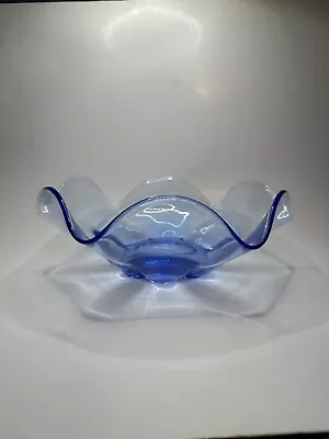 Vintage Tiffin Glass Console Bowl Ice Blue Ripple Rim Flower Base Food Bowl • $26
